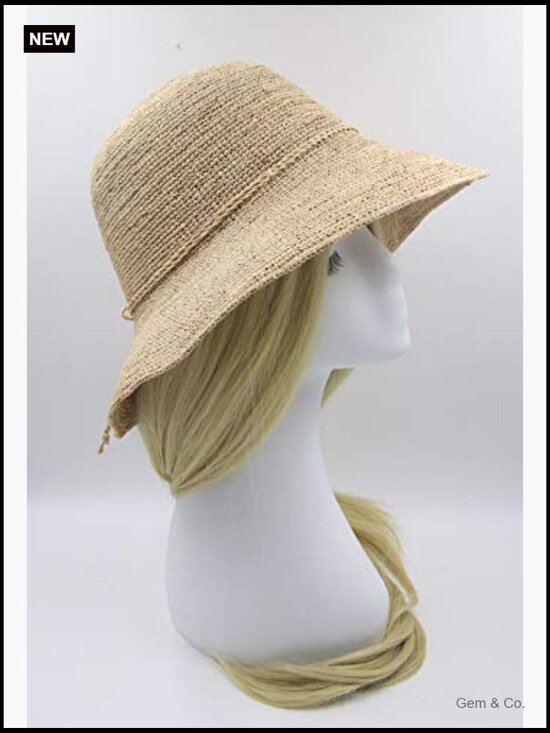 Women\'s Raffia Bucket Hat Wide Brim Sun Protection Adjustable Strap main image 7